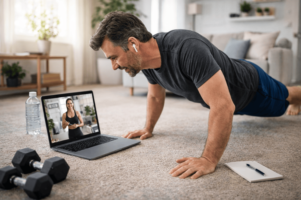 Coaching sportif en ligne à domicile pour homme et femme avec coach professionnelle à distance