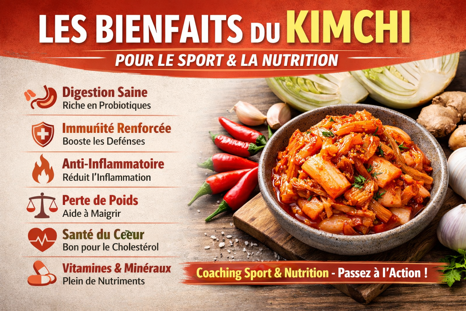 Kimchi et nutrition sportive – aliment fermenté pour améliorer la digestion, la perte de poids et les performances sportives