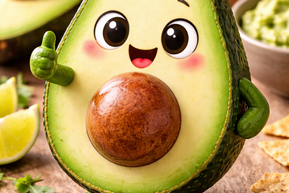 avocat rigolo dessin personnage healthy nutrition fun