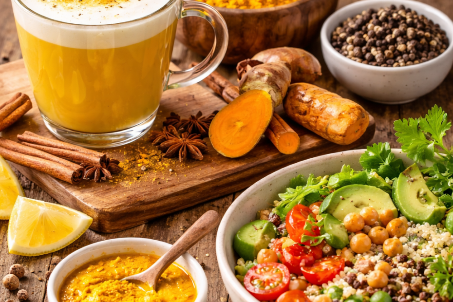 Recette saine au curcuma et poivre noir en synergie pour le rééquilibrage alimentaire femme