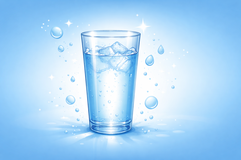 grand verre d’eau fond bleu hydratation femme énergie santé perte de poids